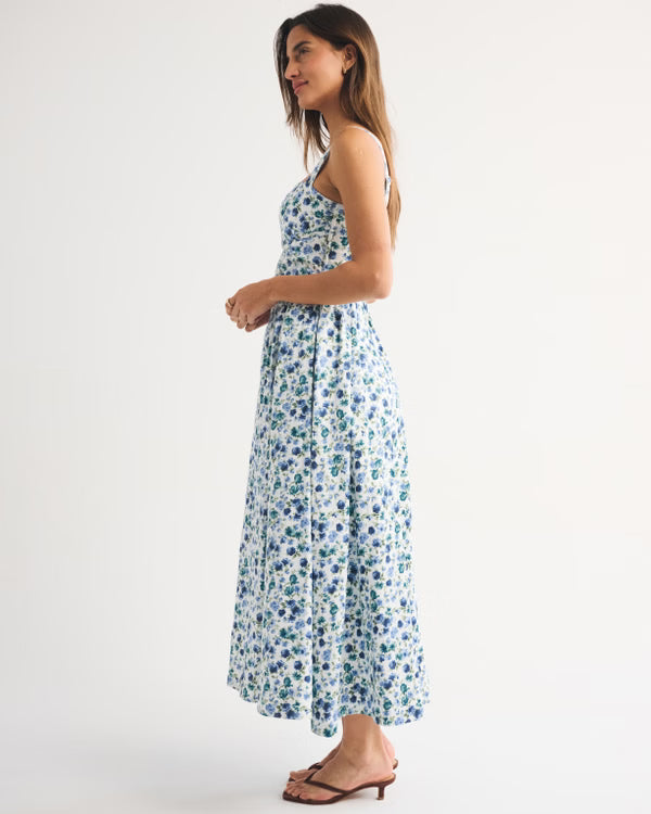 Bra-Free Dipped-Waist Maxi Dress-Blue