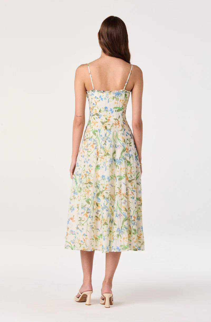 Jaylynn Ruffle Sweetheart Linen Midi Dress