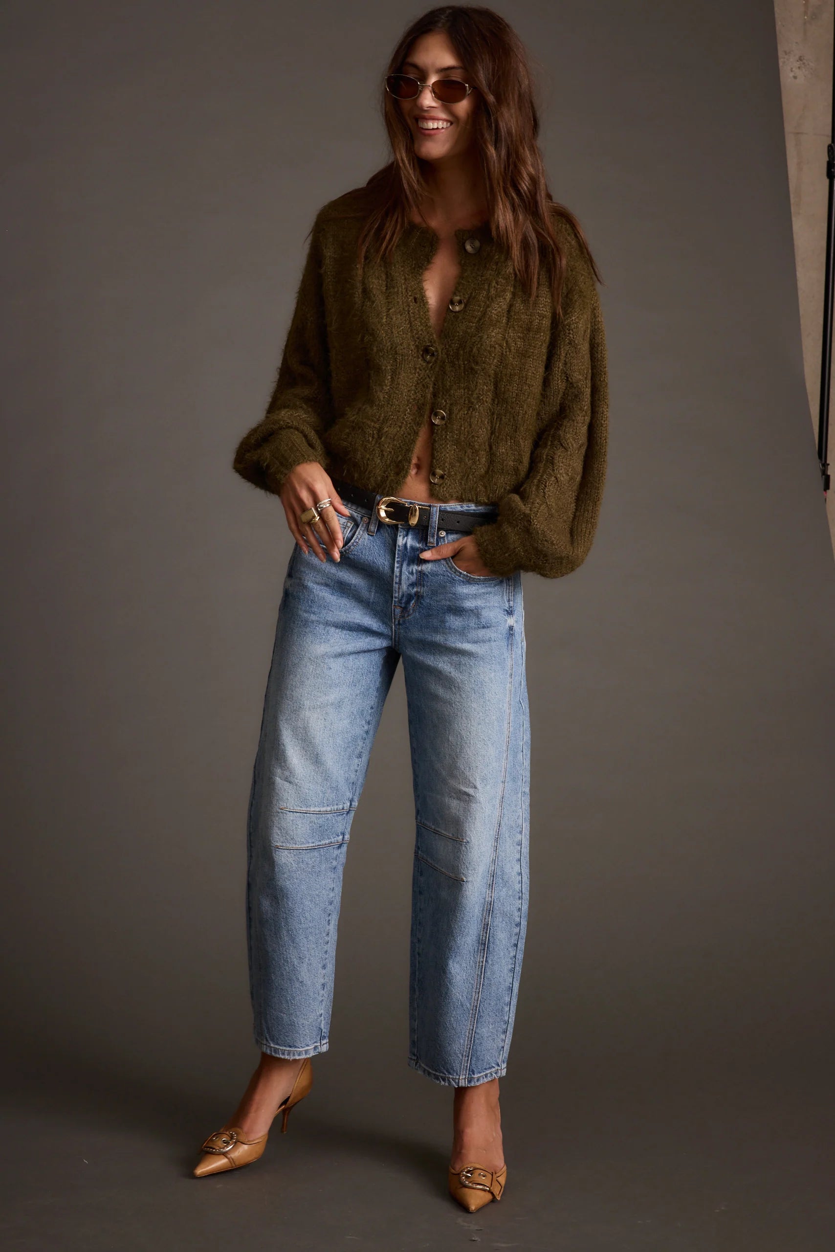 Archie Olive Cropped Cardigan