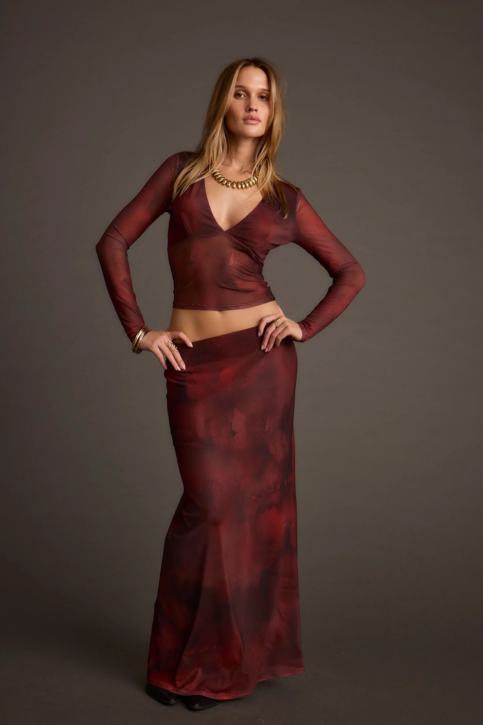 Julia Mulberry Blur Mesh Maxi Skirt