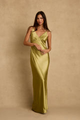 Mirabella Chartreuse Satin Maxi Dress