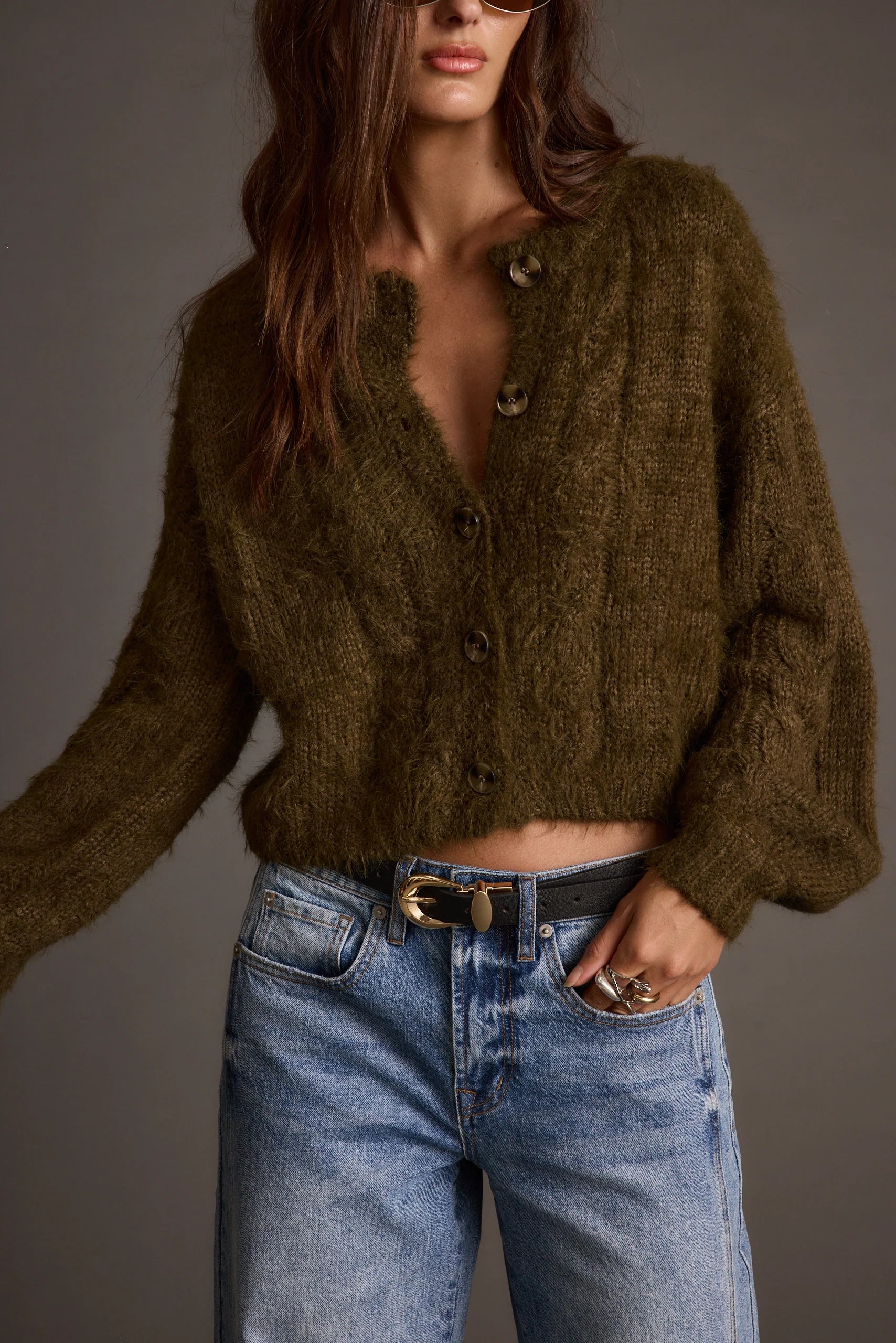 Archie Olive Cropped Cardigan