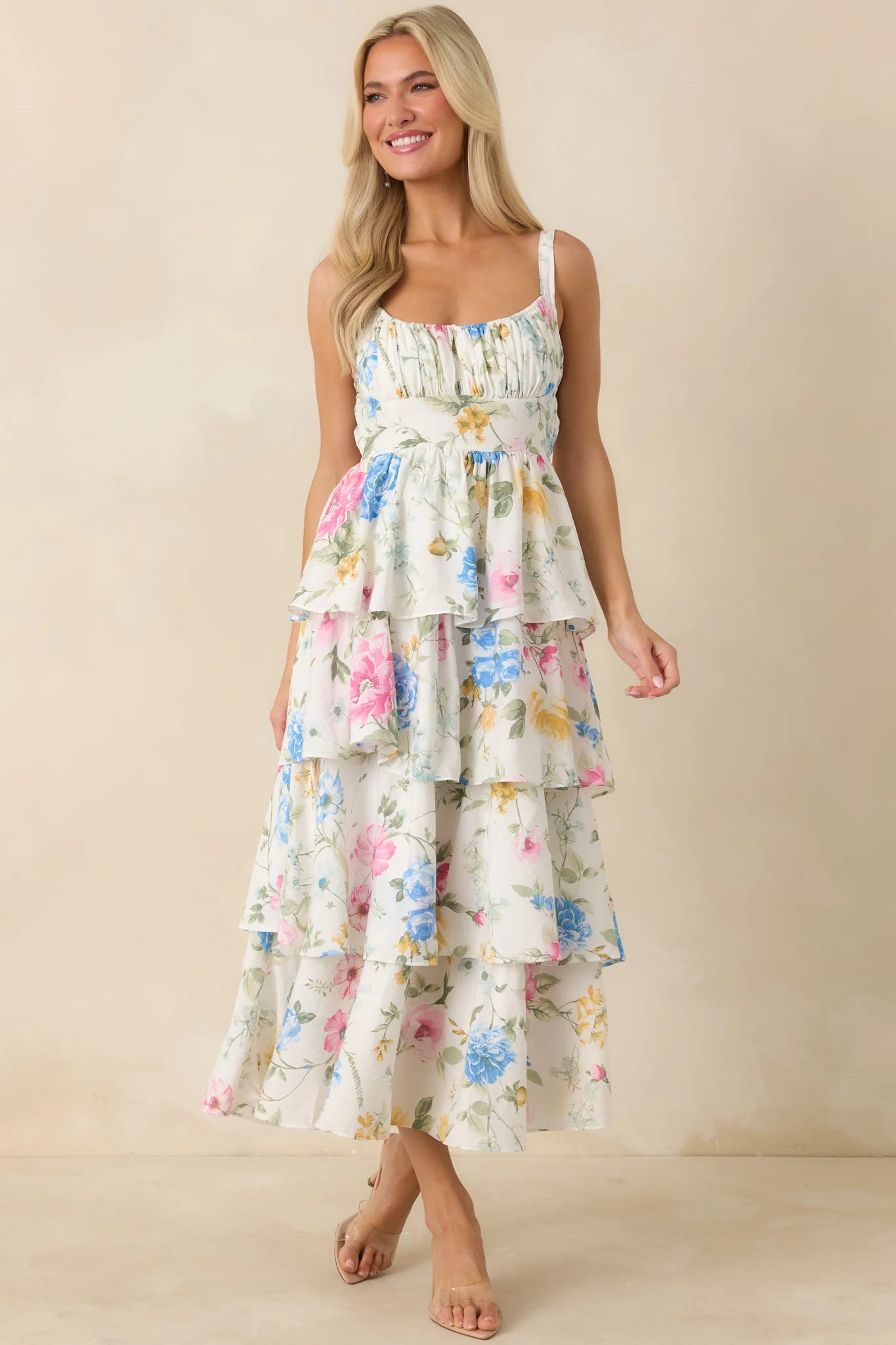 Could Stay Here Forever White Multi Floral Maxi Dress