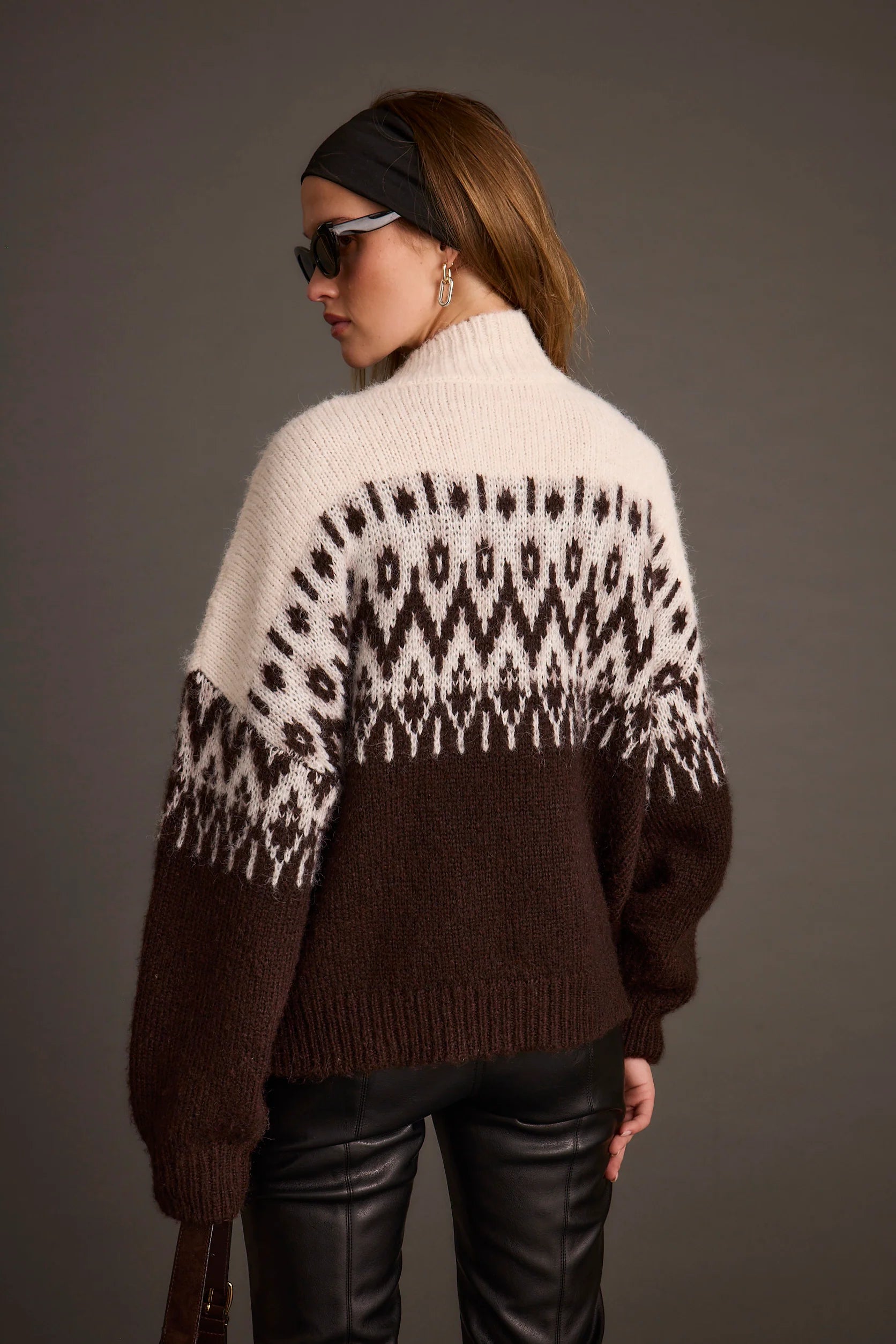 Toddy Espresso and Ivory Zip Up Sweater