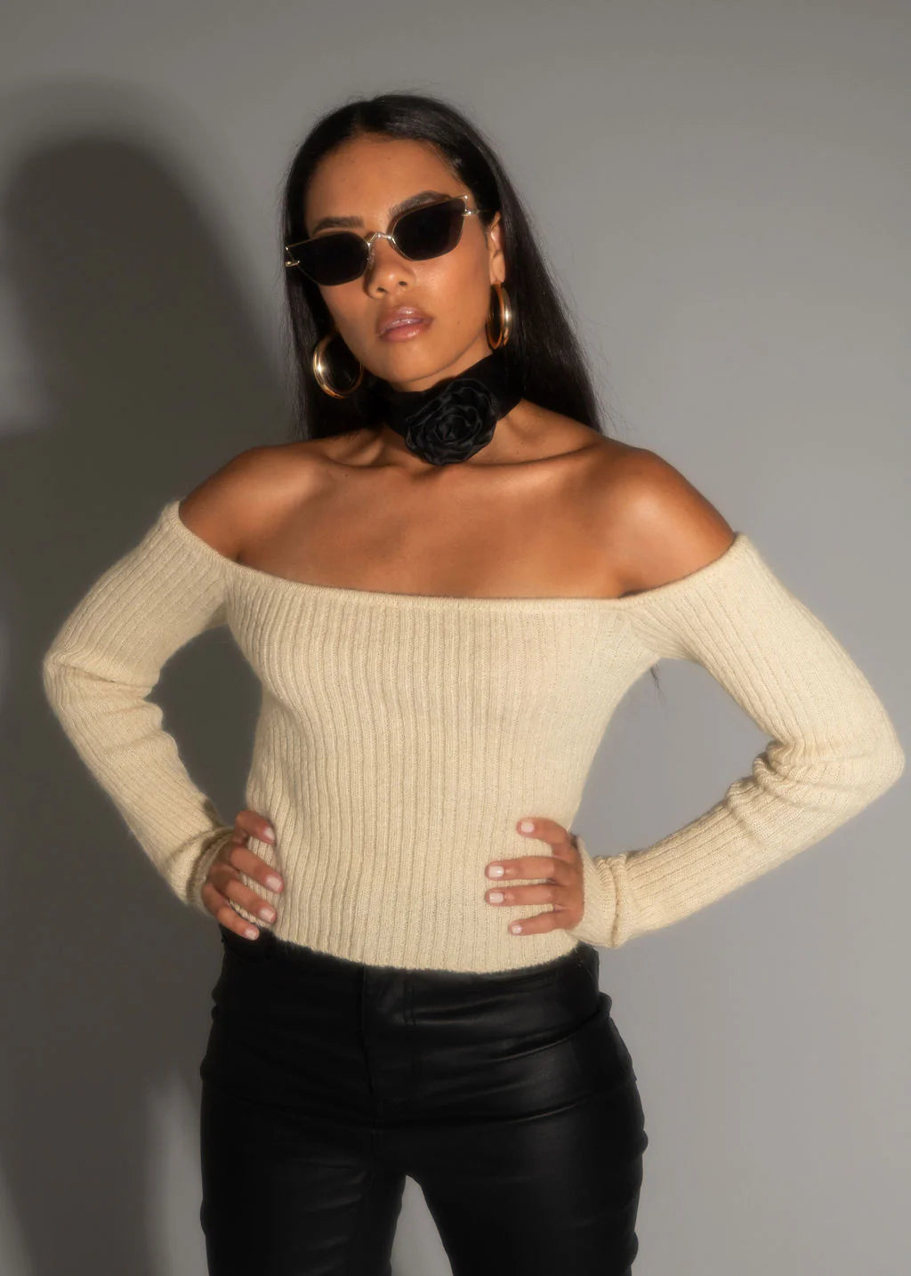 Miley Beige Off The Shoulder Sweater