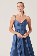 Maeve Pleated Midi Dress-Blue