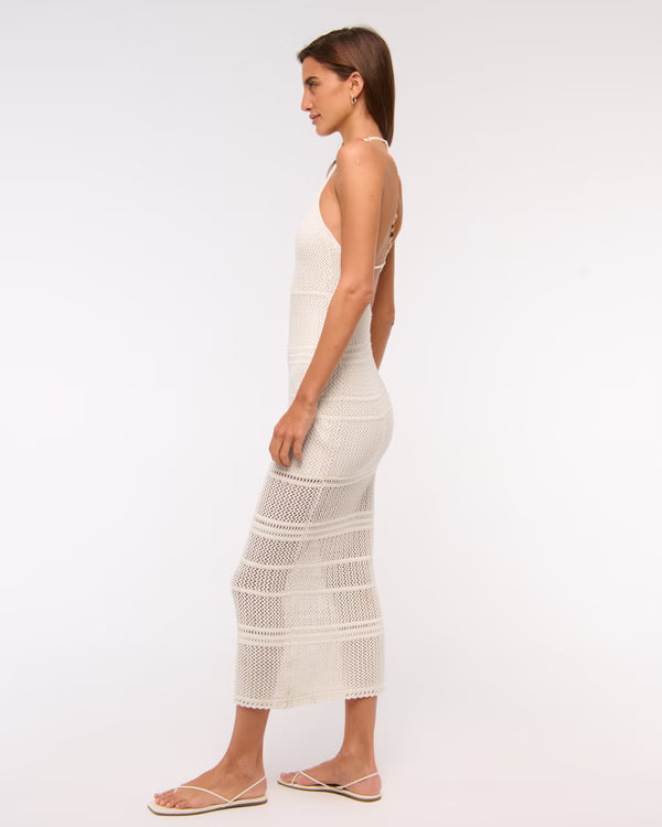 Beaded Crochet-Style Maxi Dress-Cream