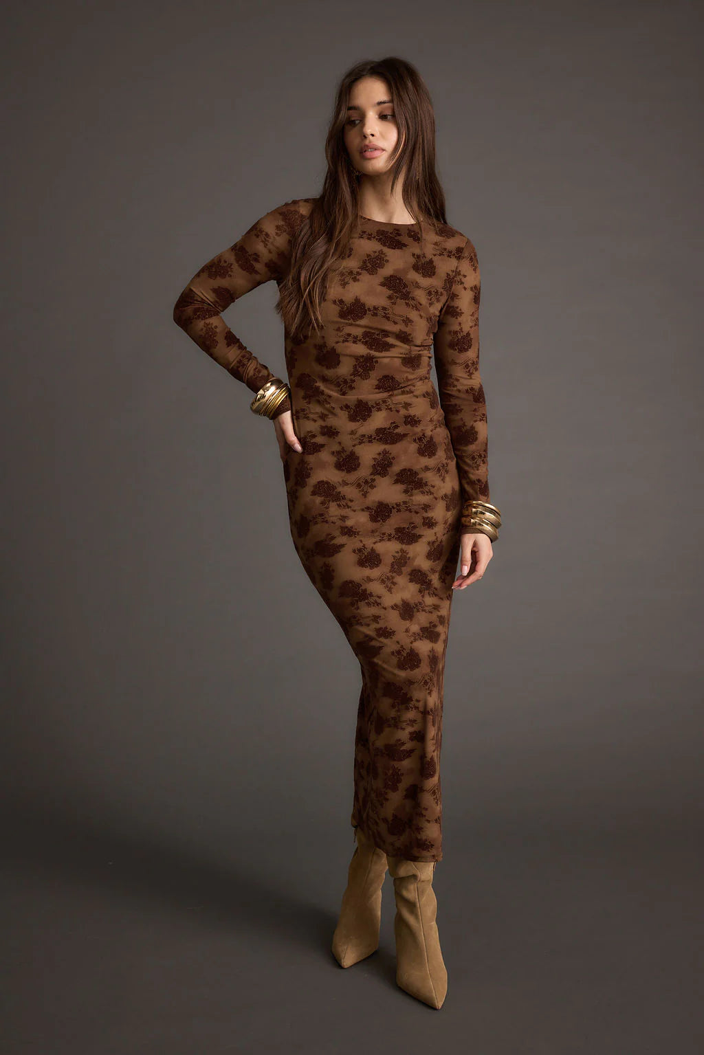 Casanova Brown Floral Maxi Dress
