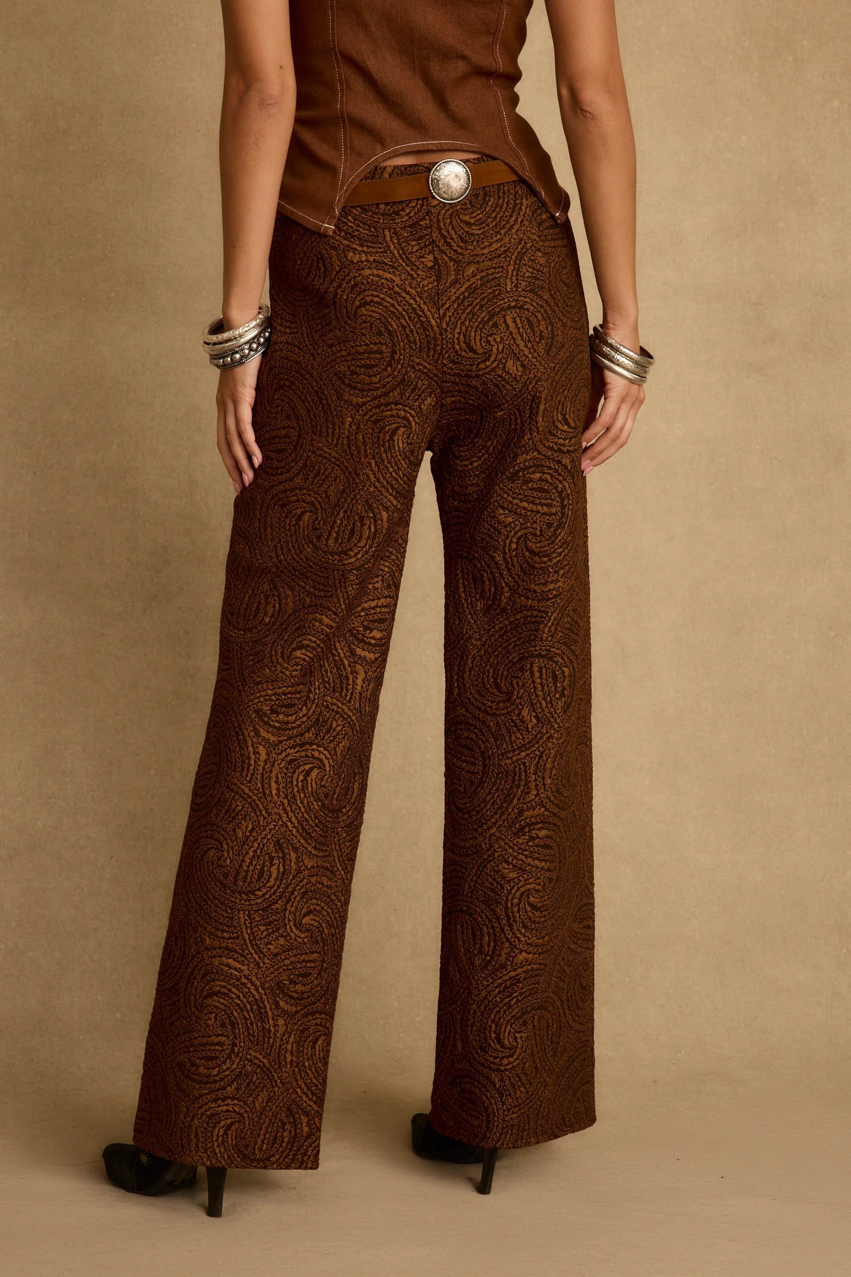 Milan Cognac Swirl Wide Leg Trouser