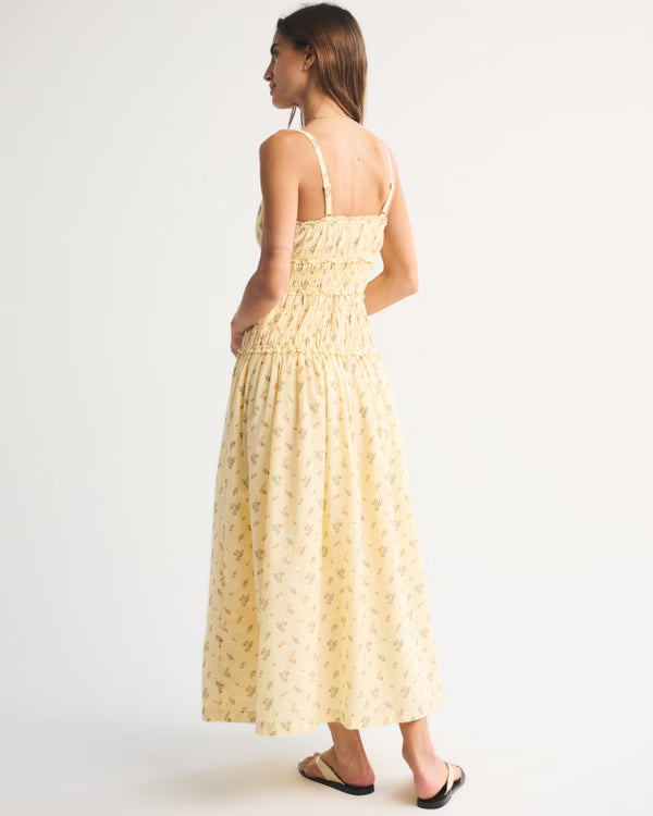Bra-Free Smocked Drop-Waist Maxi Dress-Yellow