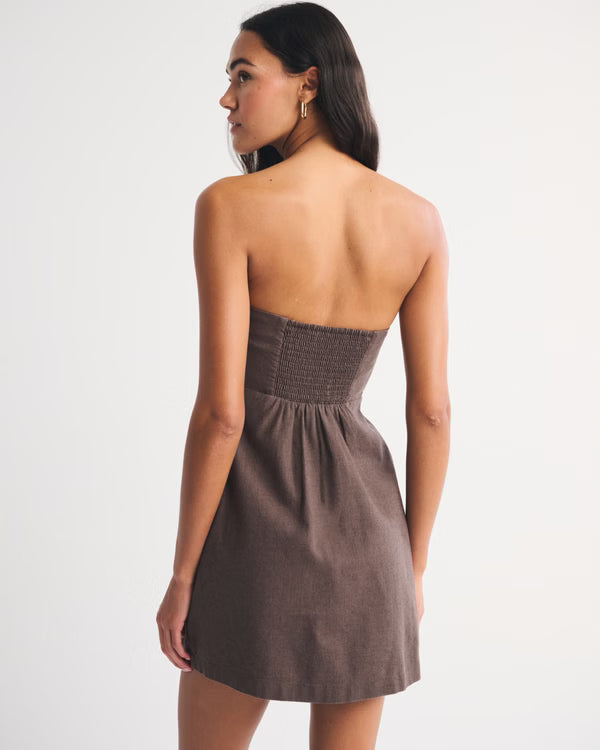 A&F Bra-Free Scarlett Strapless Linen-Blend Skort-Brown