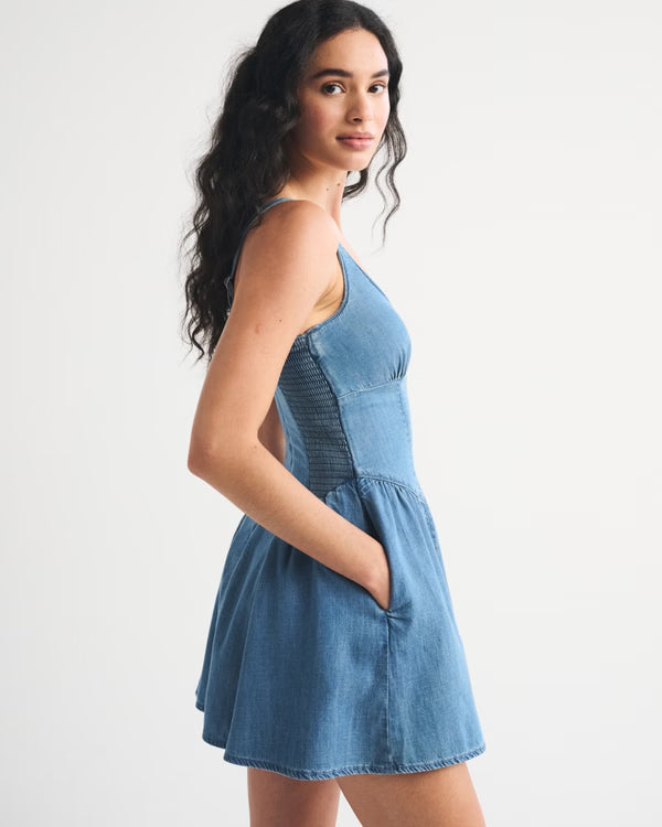 A&F Bra-Free Dylan Chambray Mini Dress-Medium