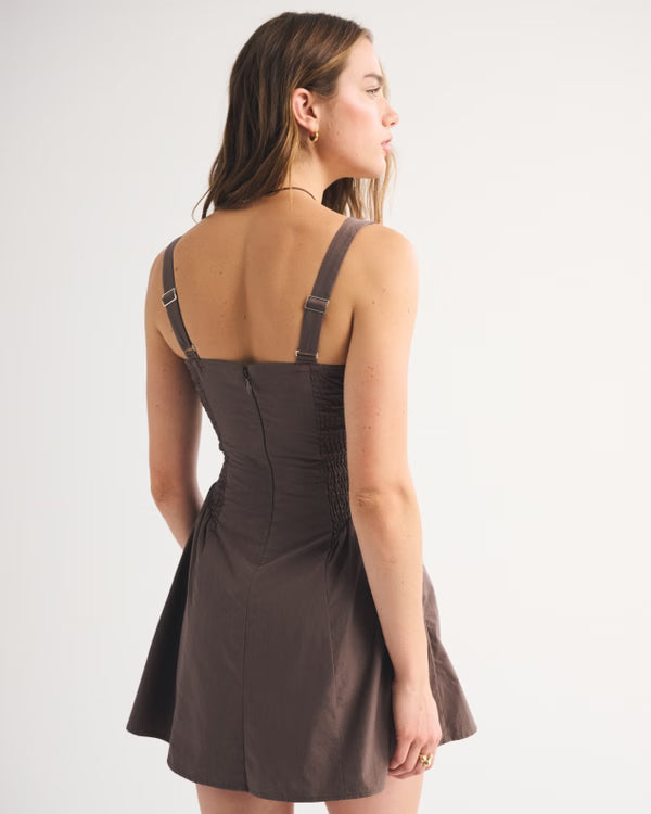 100% Cotton A&F Bra-Free Dylan Mini Dress-Brown
