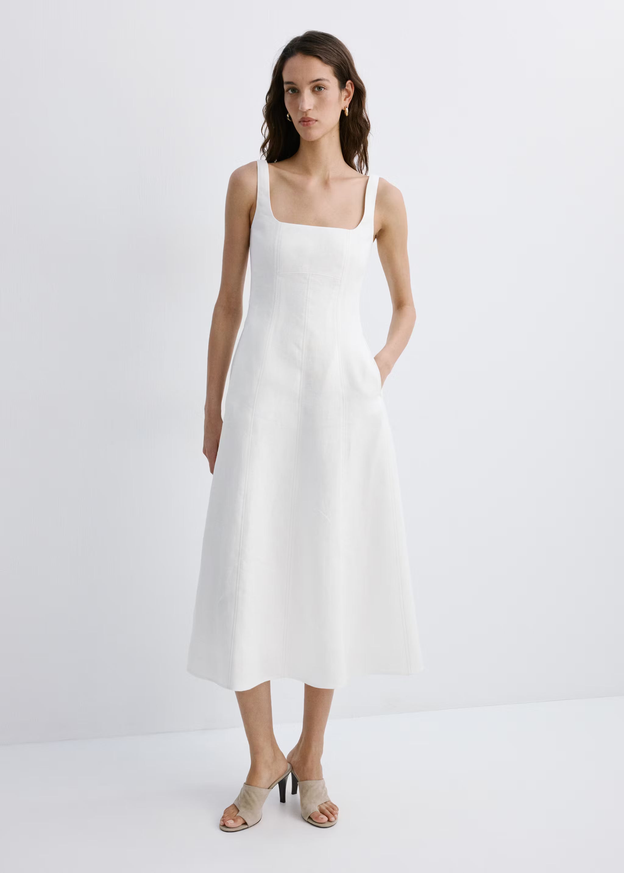 A-line Linen Dress-White