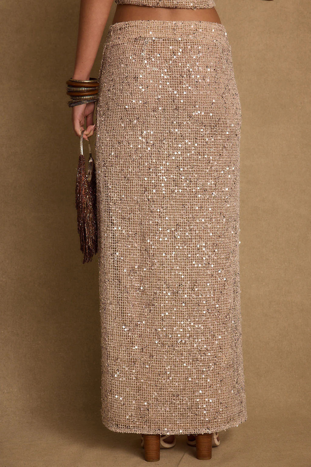 Ibiza Champagne Sequin Maxi Skirt