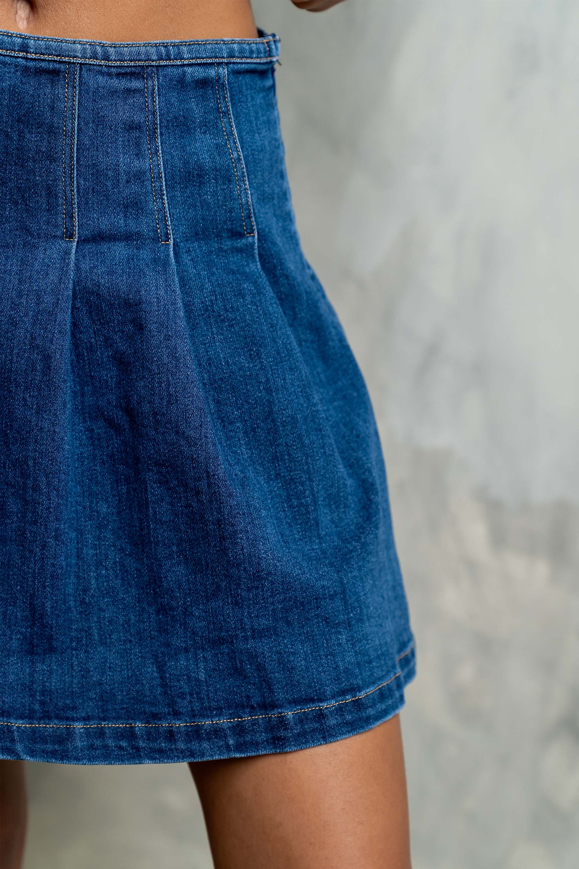 Alyssa Pleated Denim Mini Skirt
