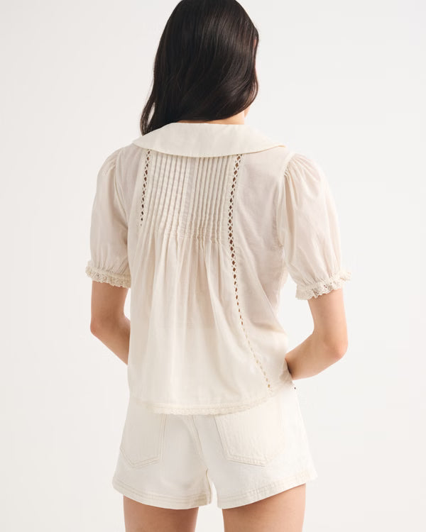 100% Cotton Puff-Sleeve Blouse