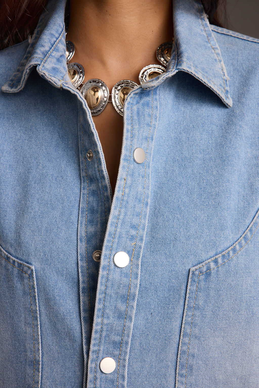 Rocky Light Denim Button Down Top