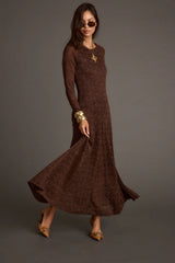 Tierra Brown Lace Long Sleeve Maxi Dress